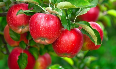 Obraz premium Close-up of Red Apples on a Tree Branch