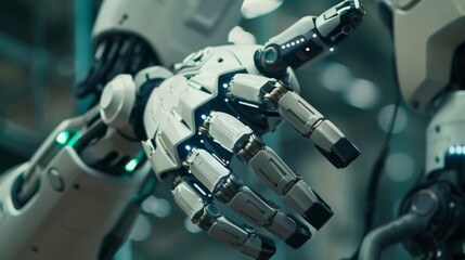 Fototapeta premium Close-up of an advanced robotic hand performing a precision task in a high-tech environment, ideal for technology and innovation marketing campaigns. 