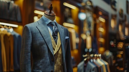 Fototapeta premium Mannequin in elegant men's suit in shop window