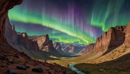 Obraz premium Northern Lights Over Canyon.