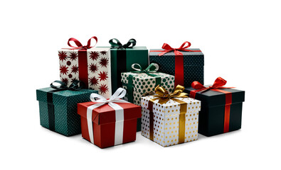 Obraz premium gift boxes as Christmas presents or birthday gifts, festive wrapped, isolated