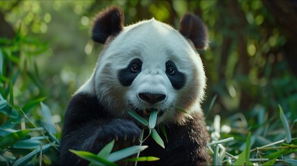 Cute panda eating bamboo