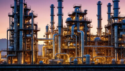 Fototapeta premium Industrial Plant at Sunset.