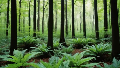 Fototapeta premium Lush Green Forest with Ferns.