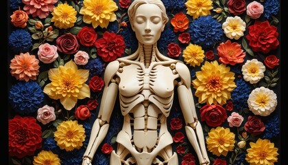 Fototapeta premium Skeleton Surrounded by Flowers.