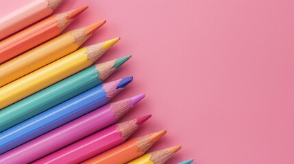 Fototapeta premium Colorful regular pencils on a pink backdrop for back to school