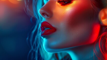 Naklejka premium Portrait of beautiful girl's face with red lips. Beauty style glamor girl.