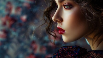 Fototapeta premium Beautiful face of woman with red lips