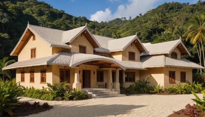 Tropical Villa with Lush Greenery.