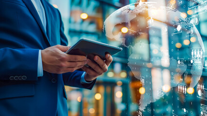 Businessman analyzing digital information on a tablet