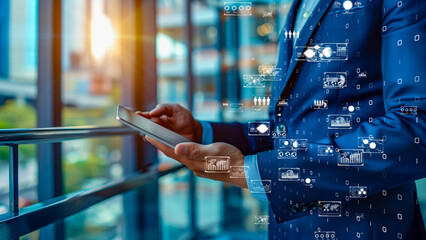 Businessman analyzing digital information on a tablet