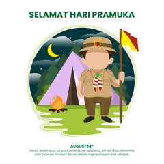 Selamat Hari Pramuka or Happy Indonesia Boy Scout Day with a boy scout camping