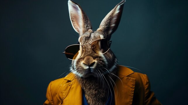 Rabbit wore a formal suit and sunglasses