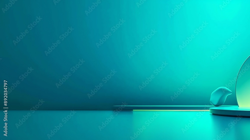 Wall mural minimalistic teal background with abstract shapes and lighting effects, creating a modern and futuri