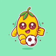 happy lemon fruit character mascot playing football isolated cartoon