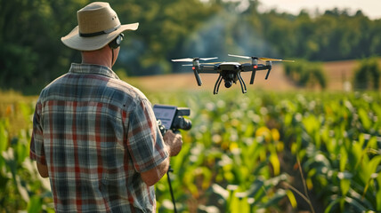 A farmer uses Drones and GIS to connect location data for mapping, analysis, and decision-making, benefiting various industries.