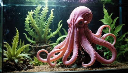 Obraz premium Pink Octopus in Aquarium.
