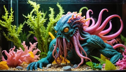 Fototapeta premium Cthulhu Mythos Sea Monster Toy in Aquarium