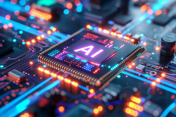 Obraz premium Advanced AI Technology Circuit Board. Futuristic AI Microchip Integration. Concept digital photography.