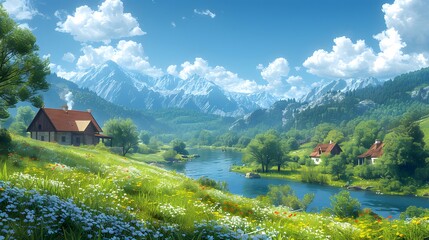 Fototapeta premium Peaceful Countryside: Generative AI Visualization