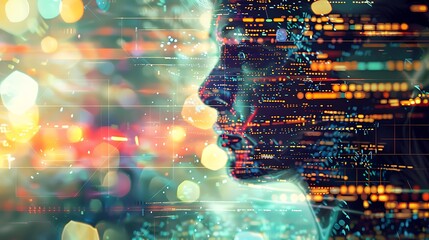 A conceptual representation of machine learning, with lines of code scrolling rapidly on a computer screen, overlaid with visualizations of data processing and model training, 