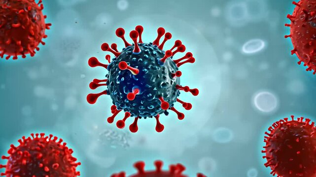 bunch of viruses are floating in the air. The viruses are brown and have a fuzzy appearance, Group of virus cells. 3D illustration, Coronavirus cells