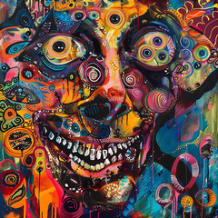 Painting style illustration of punk zombie graffiti style
