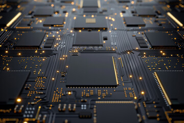 A close up of a black electronic circuit board with many small lights on it