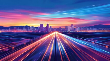 Fototapeta premium vast desert highway. transparent PNG background. light streaks on a desert highway. Very beautiful city lights at night