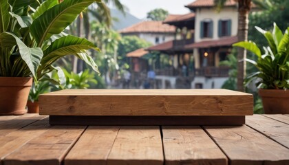 Fototapeta premium Wooden Platform With Blurred Background.