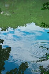 水面の波紋と青い空