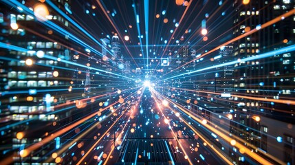 Obraz premium Big Data concept. Digital neural network.Business woman hand touching Introduction of artificial intelligence. Cyberspace of future.Science and innovation of technology.