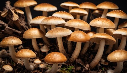 Close-up of Brown Mushrooms Growing in a Forest.