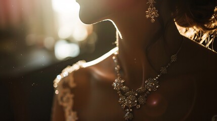 Portrait of a beautiful bridal necklace and earrings