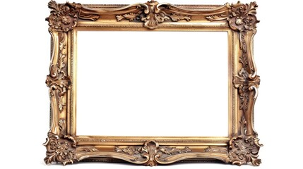 Traditional art theme with brown wood and gold frame for photo or picture isolated on white background