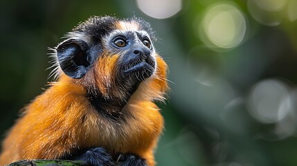 Naklejka premium Emperor Tamarin Saguinus imperator perched high in the Amazon rainforest also called Saguiimperador