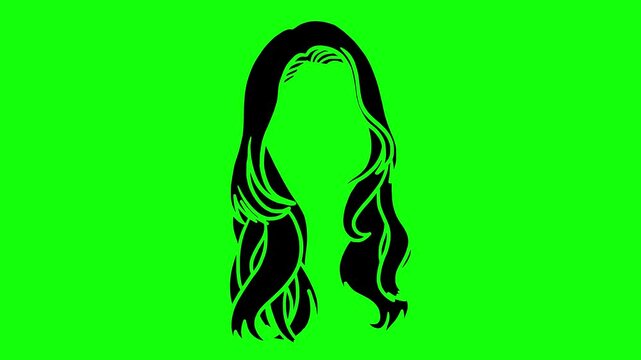 wavy illustration video animation curly long fashion silhouette hairstyle logo hair icon beauty hairdresser braid woman girl female wig outline haircut plait style for green screen footage