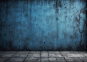 blue plaster wall, old grunge room, interior background
