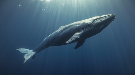 Fototapeta premium Graceful Humpback Whale Swimming Underwater..