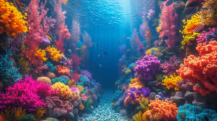 Fototapeta premium Vibrant Underwater Coral Reef with Colorful Marine Life..