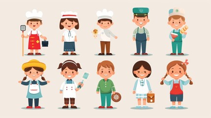 Diverse Children in Cartoon Professions for Career Day Promotion