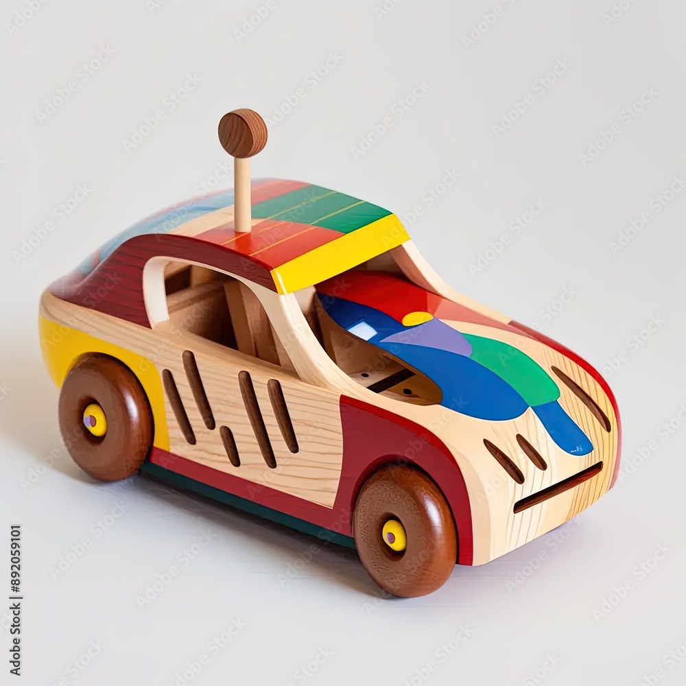 Canvas Prints a wooden toy car with a surfboard on top