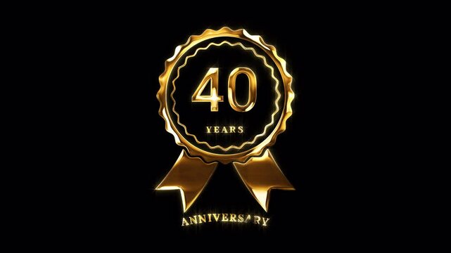 40th Anniversary Celebration. Golden 40 Years Anniversary Animation in Gold Color on the Transparent Background, Alpha Channel. Great for greetings, celebrations, events, and gifts.