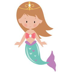 Cute mermaid sea princess vector cartoon illustration