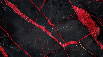 Abstract black marble with vivid red veins pattern art