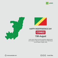 Obraz premium Congo Independence Day Social Media Banner, Editable Vector Design with Map and Flag