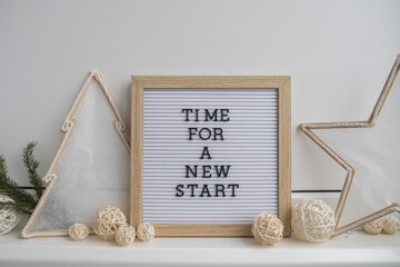 Motivational saying TIME FOR A NEW START. Goals setting concept. Strategy for self development improvement. Inspirational Planning better healthier life. Visual motivation 