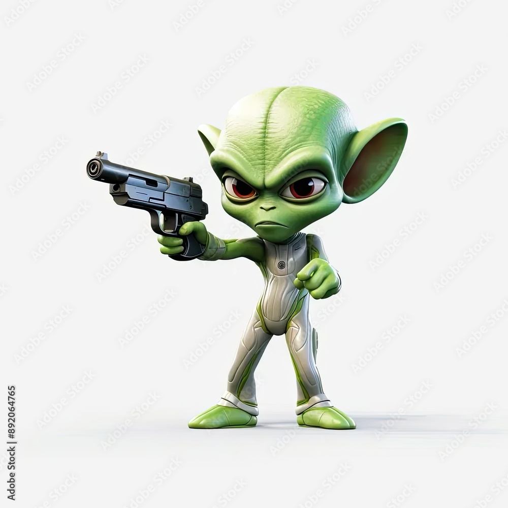 Poster a cartoon character holding a gun and pointing it at the camera