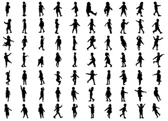c Children silhouettes vector illustration collection