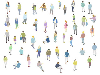 Isometric city people architectural vector illustration